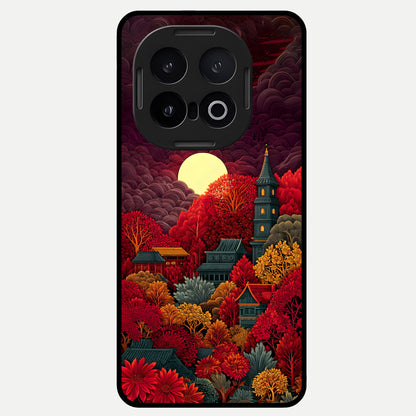  Scarlet Autumn Temple Glass Case for iQOO 13 back cover – full design glossy printed glass finish