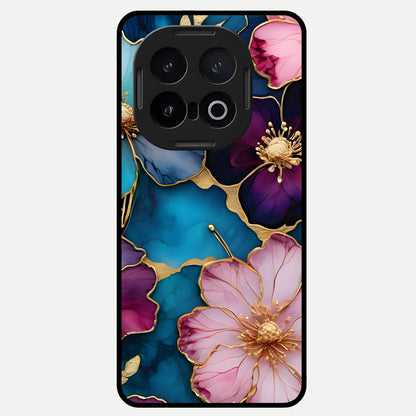  Sparkle Floral Glass Case for iQOO 13 back cover – full design glossy printed glass finish