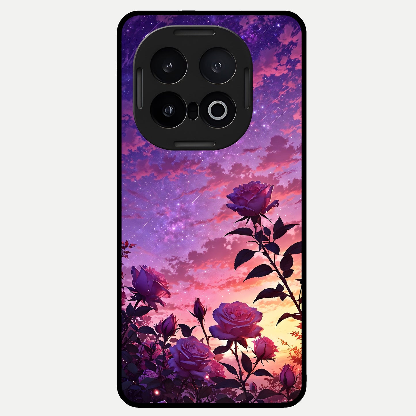  Starlit Rose Twilight Glass Case for iQOO 13 back cover – full design glossy printed glass finish