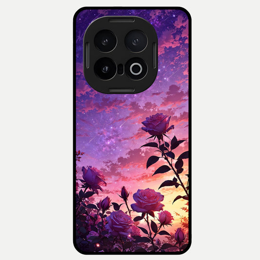  Starlit Rose Twilight Glass Case for iQOO 13 back cover – full design glossy printed glass finish