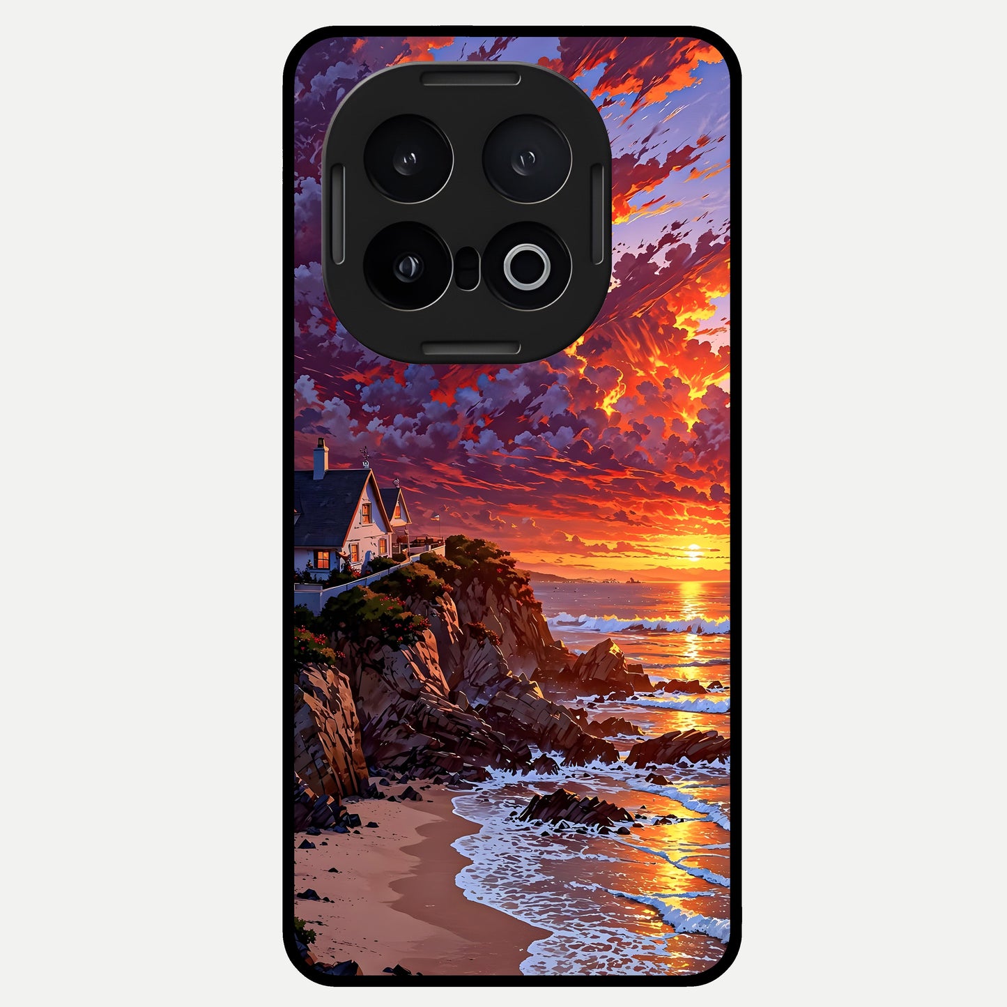  Sunset House By Sea Glass Case for iQOO 13 back cover – full design glossy printed glass finish