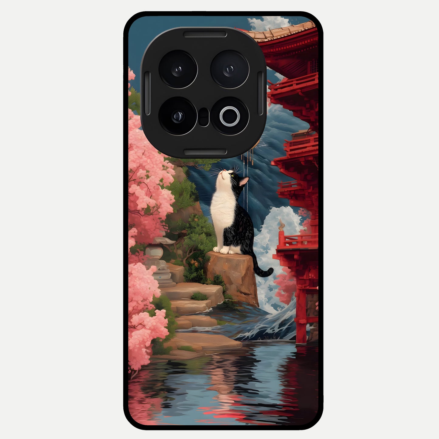  Temple Cat Scenery Glass Case for iQOO 13 back cover – full design glossy printed glass finish