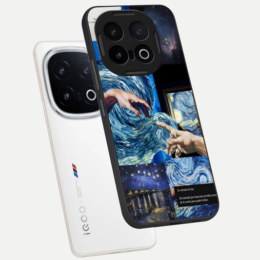  Aesthetic Vando Hands phone case for iQOO 13 showing premium glass back cover with detailed artwork