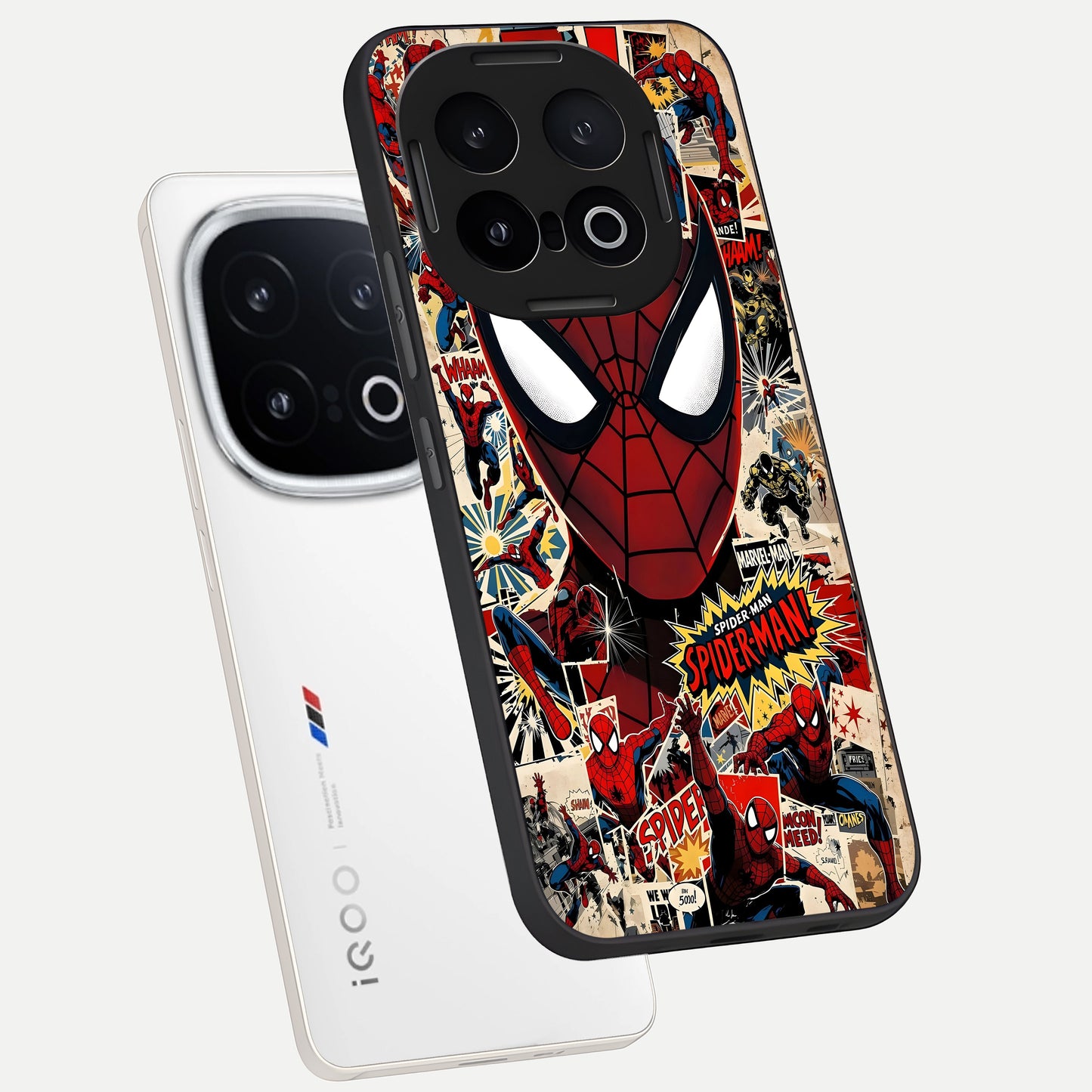  Aesthetic Wonder Spider phone case for iQOO 13 showing premium glass back cover with detailed artwork