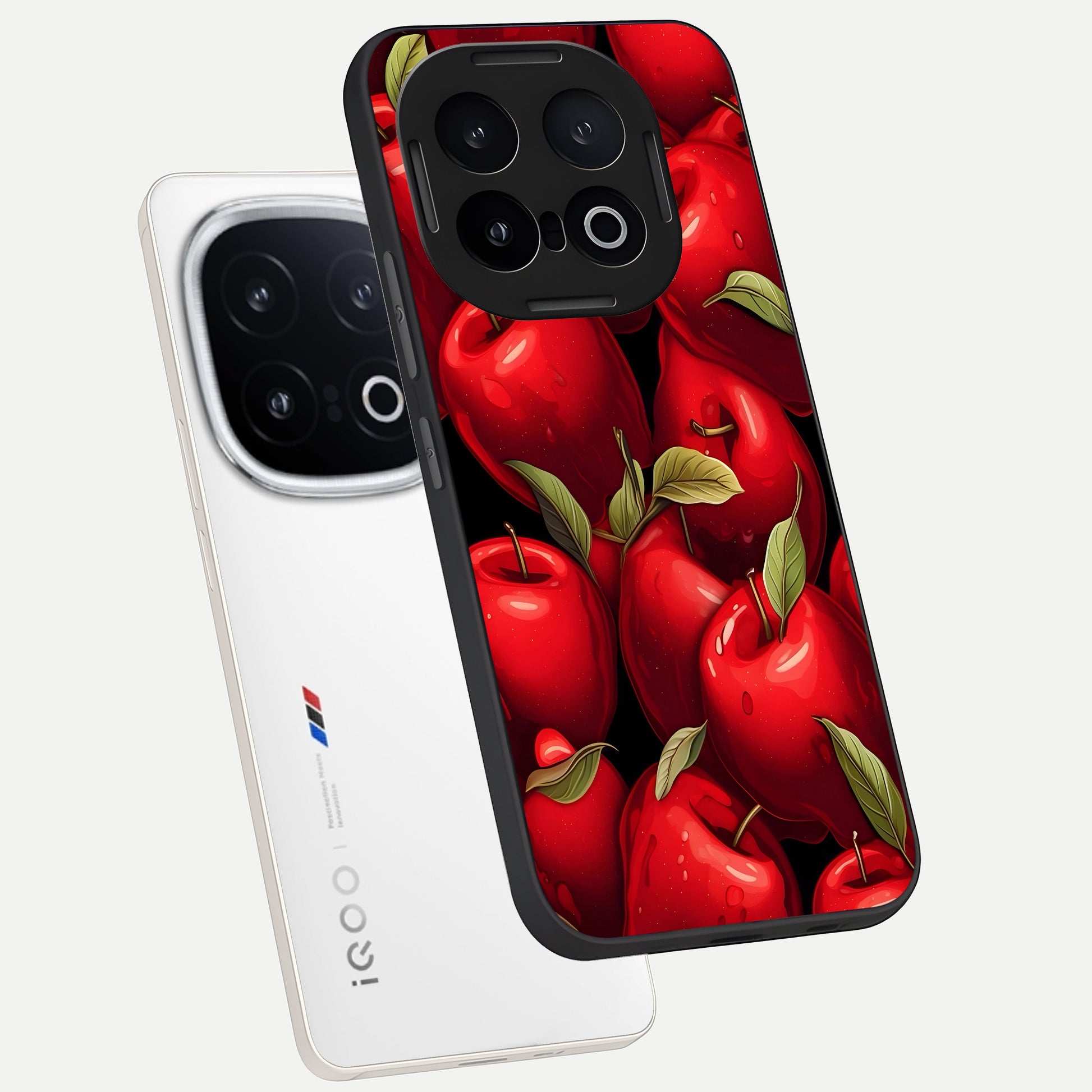  Apple Pattern phone case for iQOO 13 showing premium glass back cover with detailed artwork