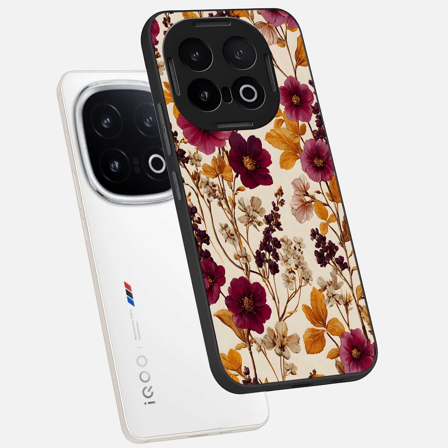  Autumn Wine Bloom phone case for iQOO 13 showing premium glass back cover with detailed artwork