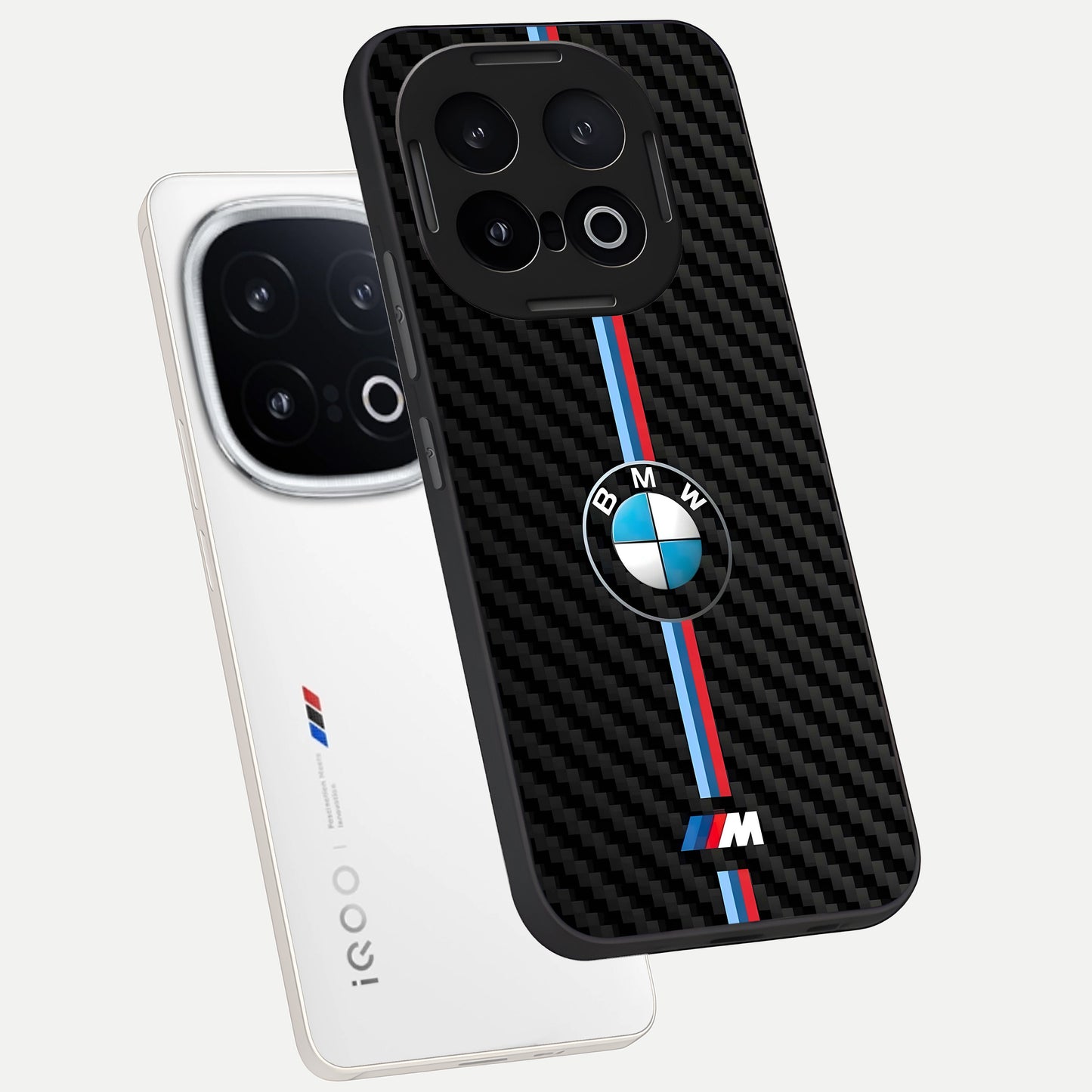  BMW Pattern phone case for iQOO 13 showing premium glass back cover with detailed artwork