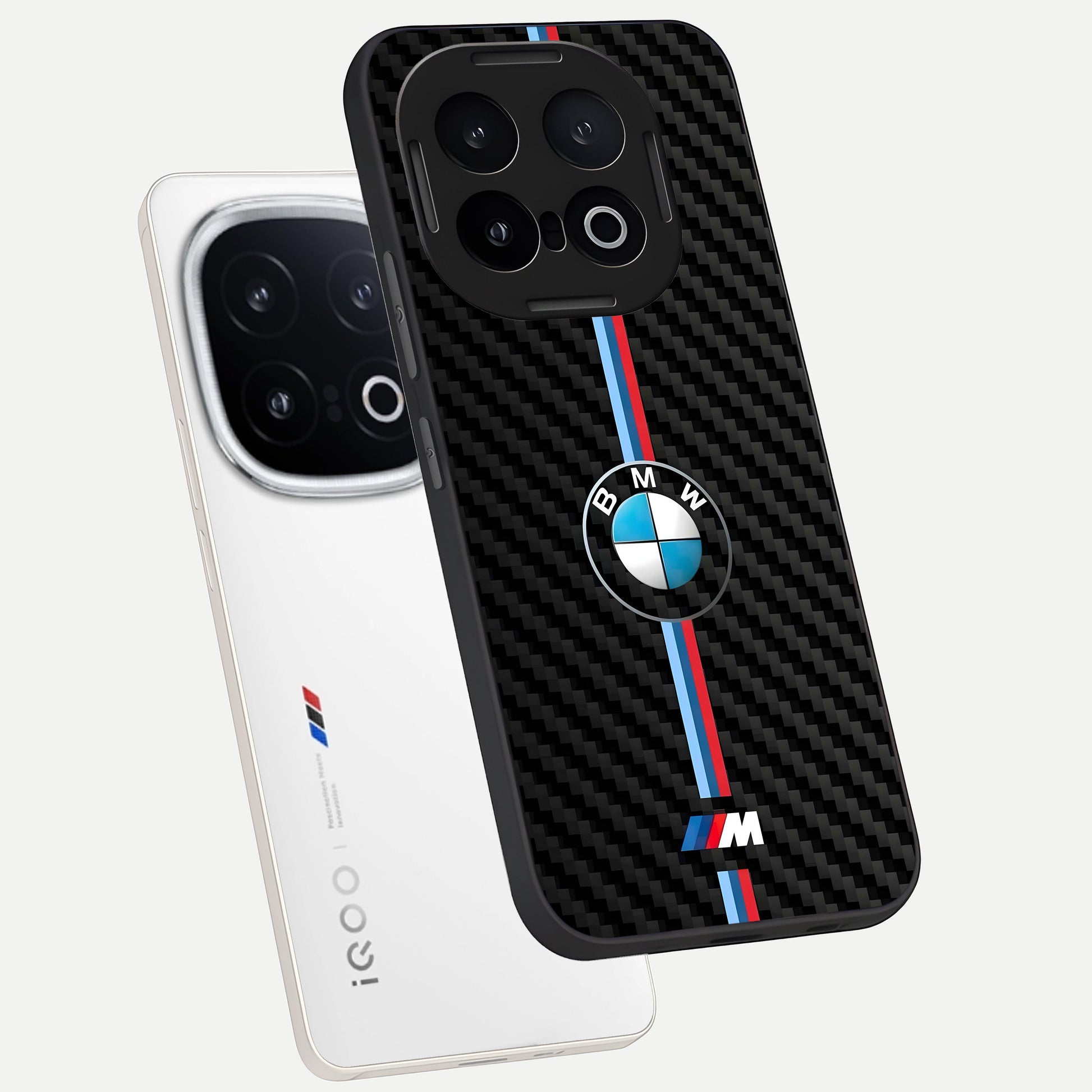 BMW Pattern phone case for iQOO 13 showing premium glass back cover with detailed artwork