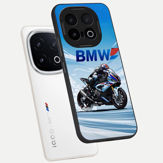  BMW Power Drift phone case for iQOO 13 showing premium glass back cover with detailed artwork