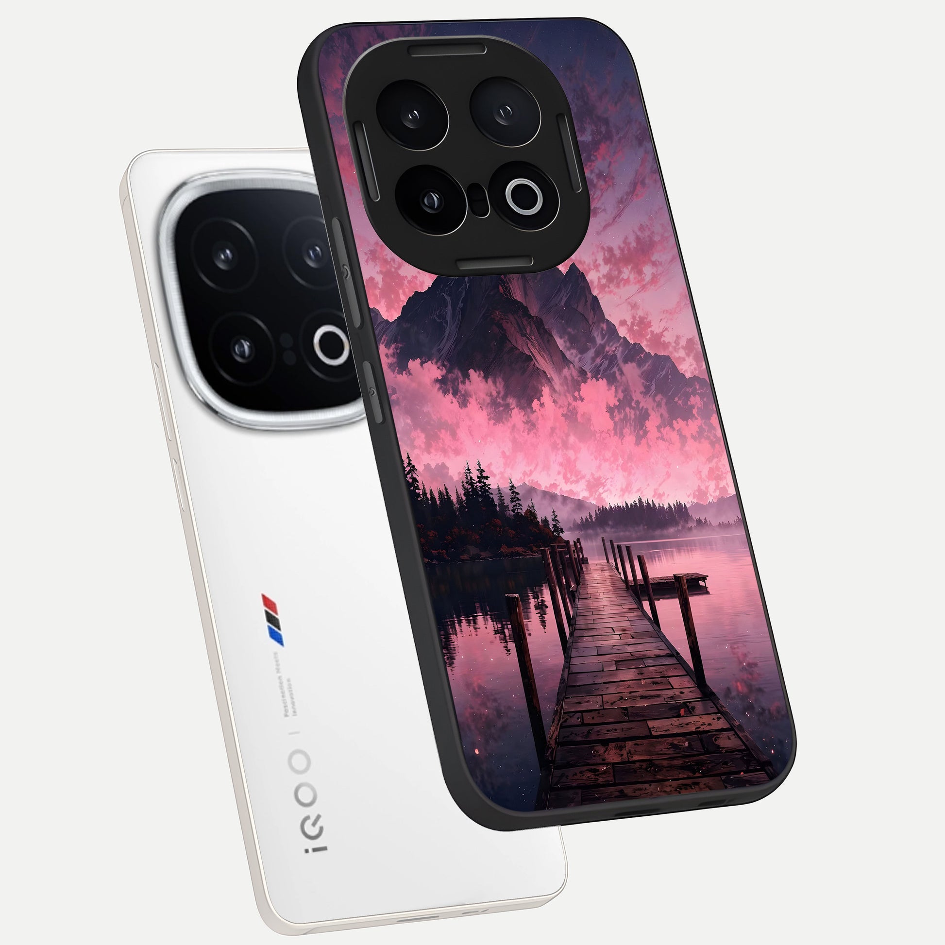  Beautiful Mountain View phone case for iQOO 13 showing premium glass back cover with detailed artwork