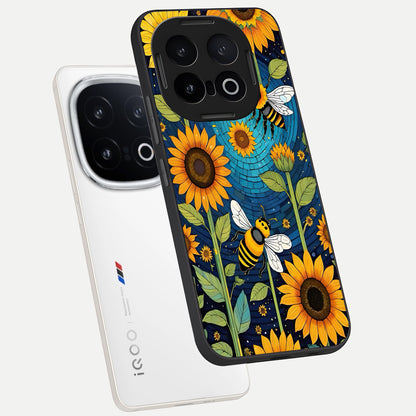 Bees And Sunflowers phone case for iQOO 13 showing premium glass back cover with detailed artwork