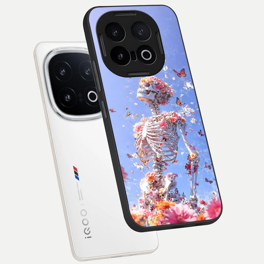  Bloom Beyond Bones phone case for iQOO 13 showing premium glass back cover with detailed artwork