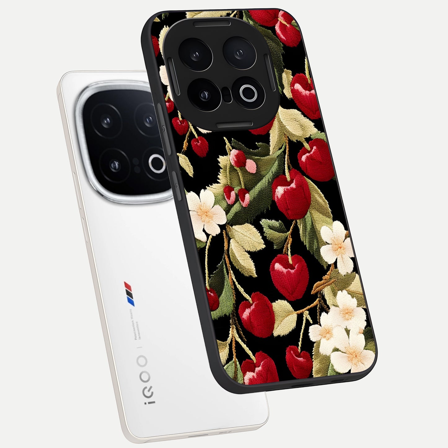  Blooming Spendor Bird phone case for iQOO 13 showing premium glass back cover with detailed artwork