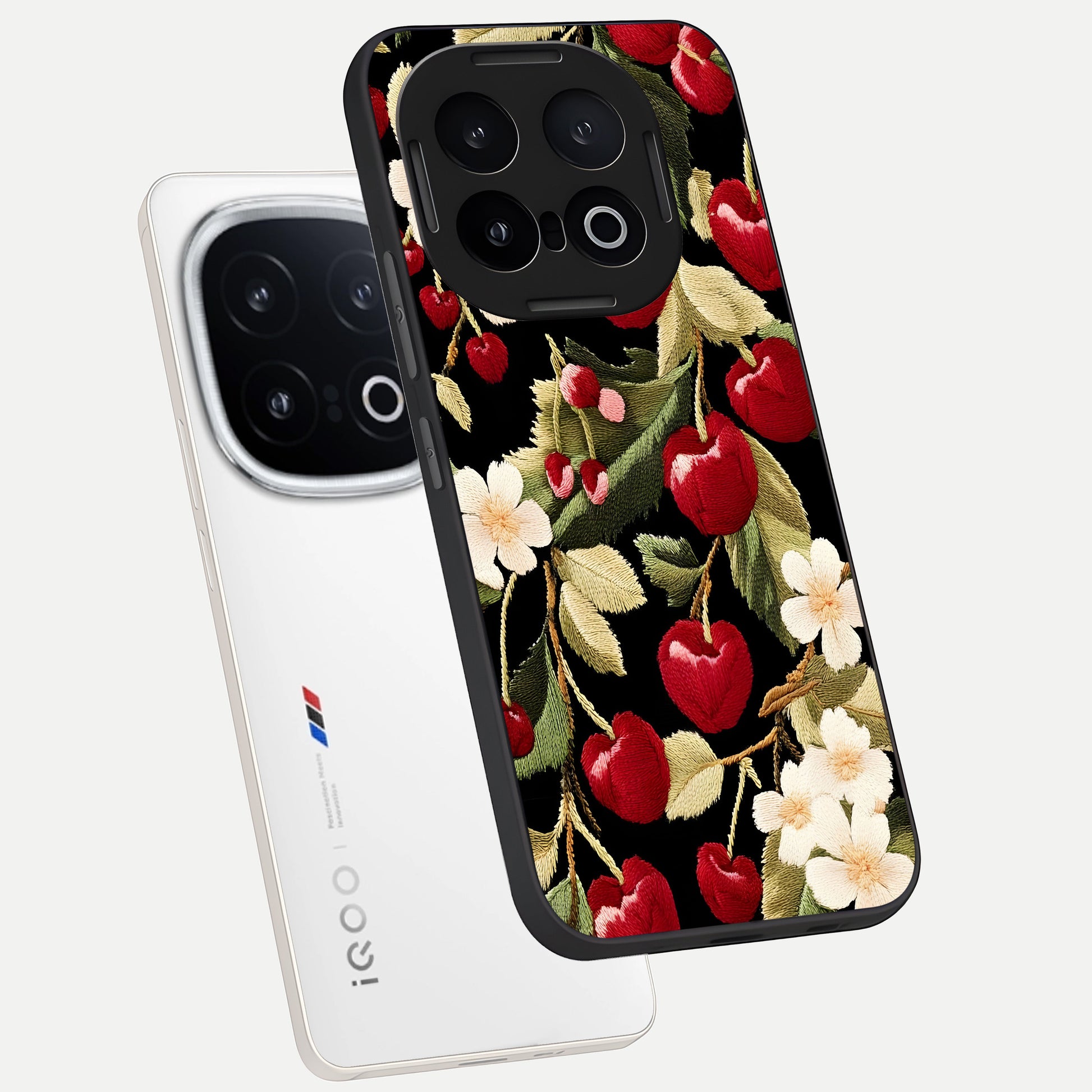  Blooming Spendor Bird phone case for iQOO 13 showing premium glass back cover with detailed artwork