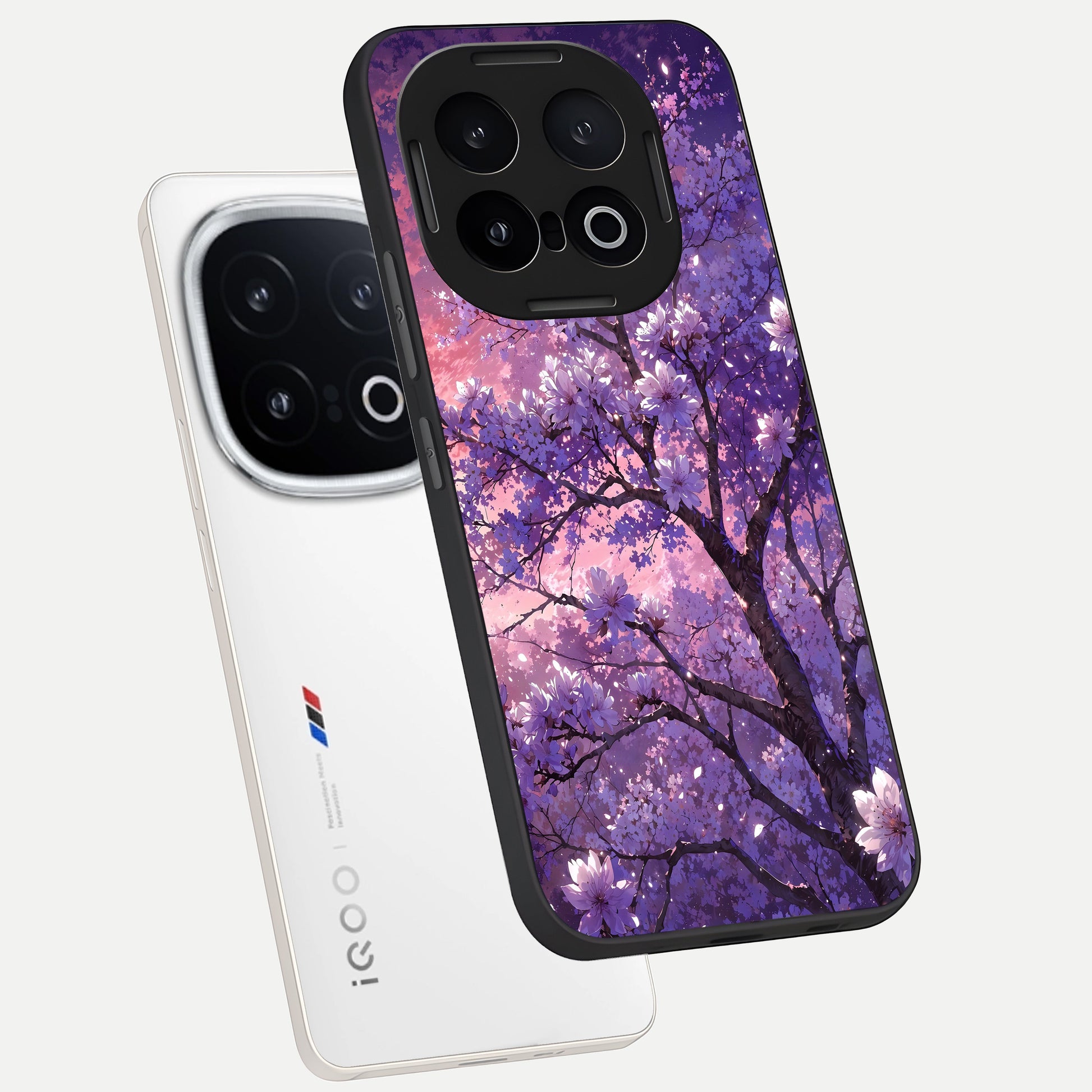  Blossom Tree phone case for iQOO 13 showing premium glass back cover with detailed artwork