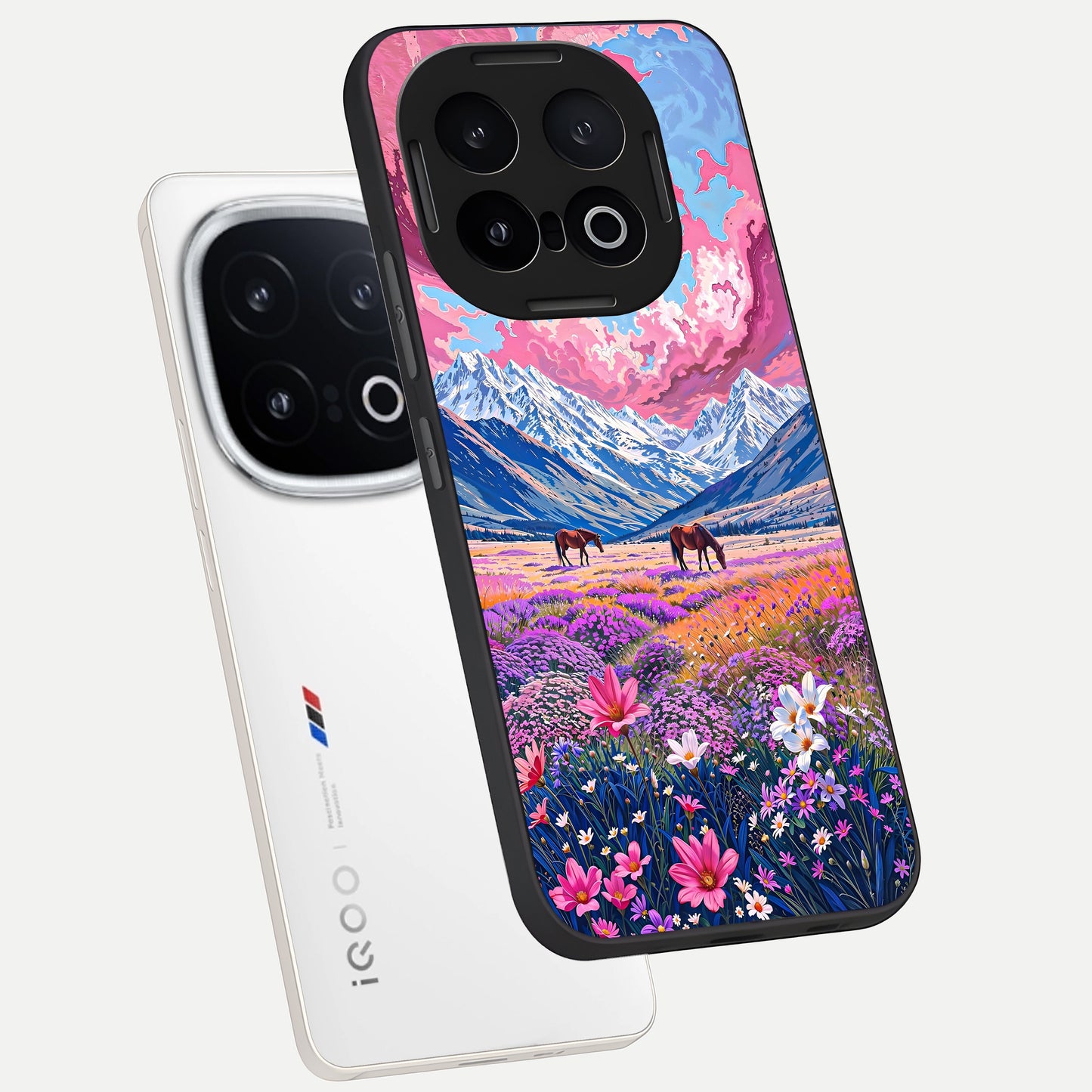  Blossom Valley Dream phone case for iQOO 13 showing premium glass back cover with detailed artwork