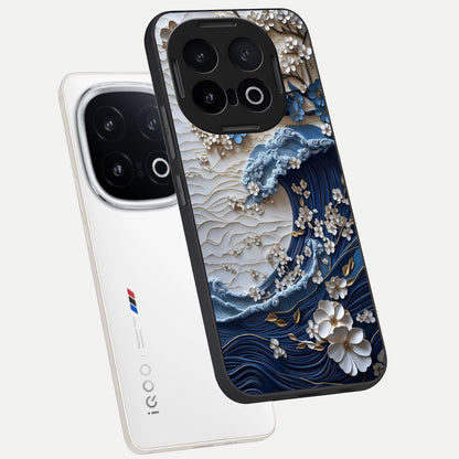  Blossom Wave Art phone case for iQOO 13 showing premium glass back cover with detailed artwork