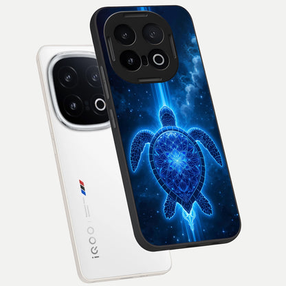  Blue Galaxy Turtle phone case for iQOO 13 showing premium glass back cover with detailed artwork