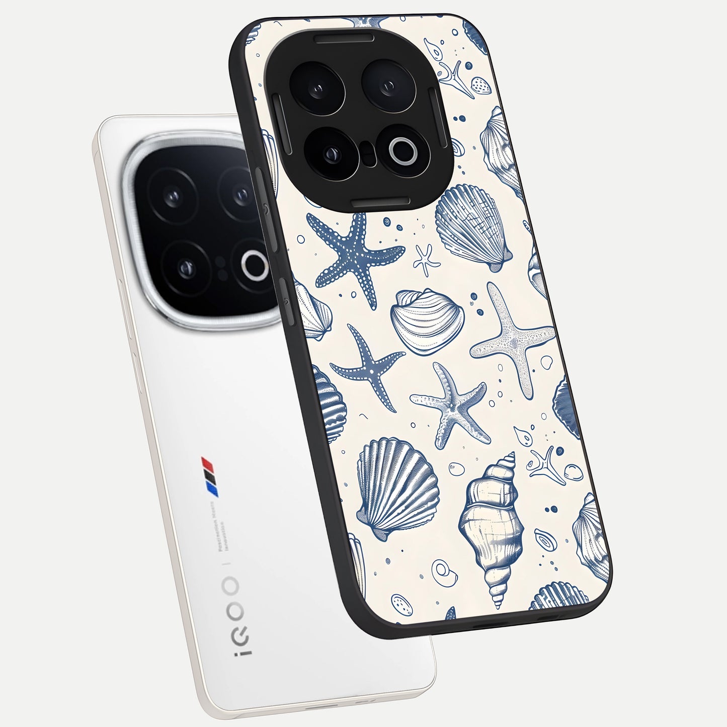  Blue Ocean Outline phone case for iQOO 13 showing premium glass back cover with detailed artwork