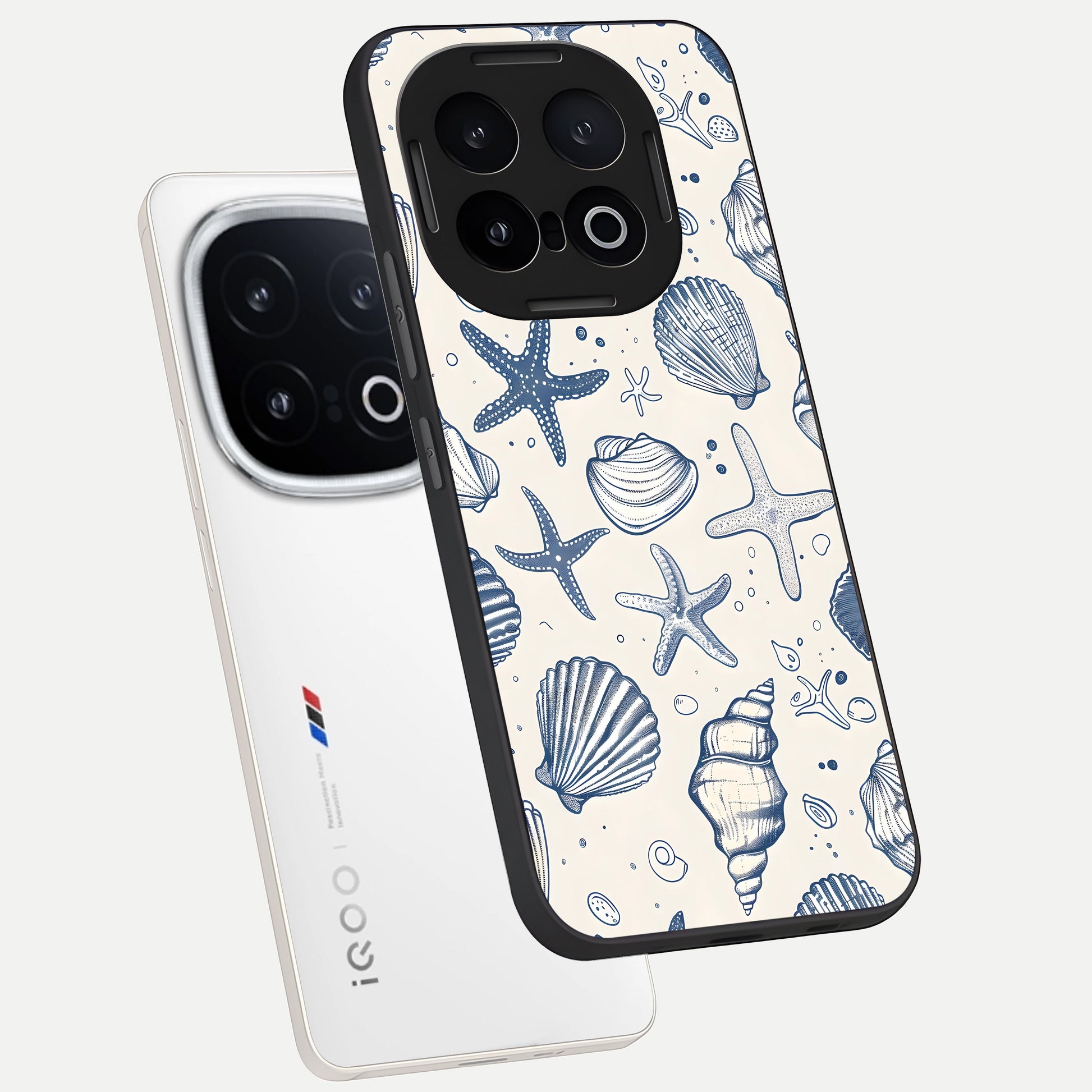  Blue Ocean Outline phone case for iQOO 13 showing premium glass back cover with detailed artwork