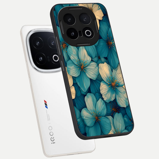  Blue Shade Floral phone case for iQOO 13 showing premium glass back cover with detailed artwork