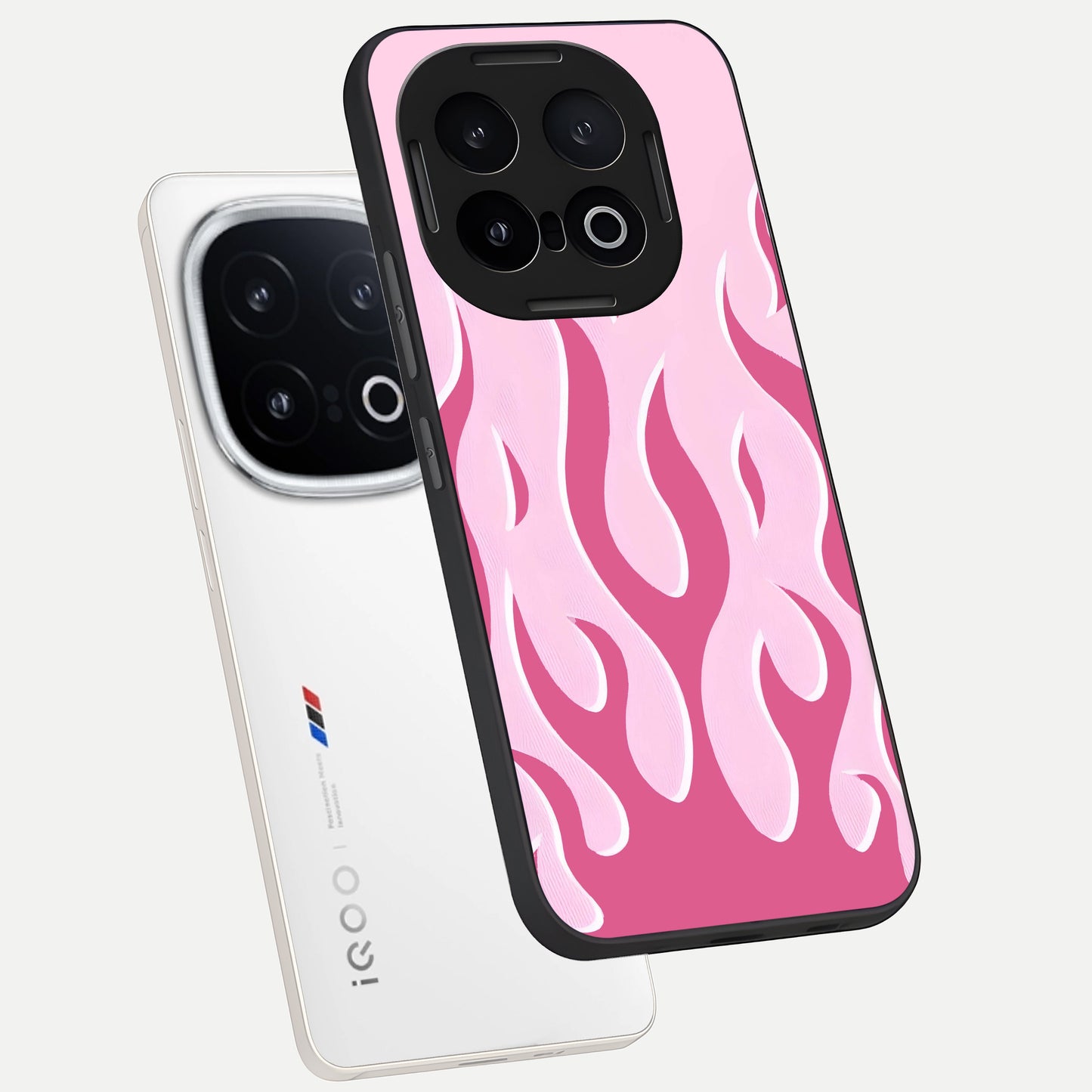  Blush Flame Energy phone case for iQOO 13 showing premium glass back cover with detailed artwork