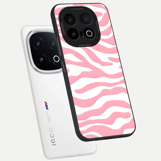  Blush Zebra Flow phone case for iQOO 13 showing premium glass back cover with detailed artwork