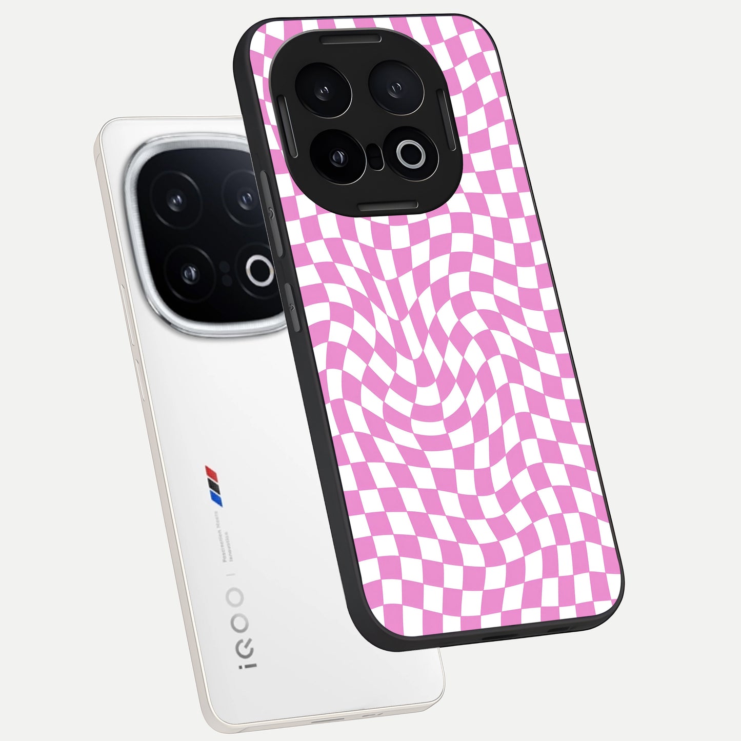  Bubblegum Check Wave phone case for iQOO 13 showing premium glass back cover with detailed artwork