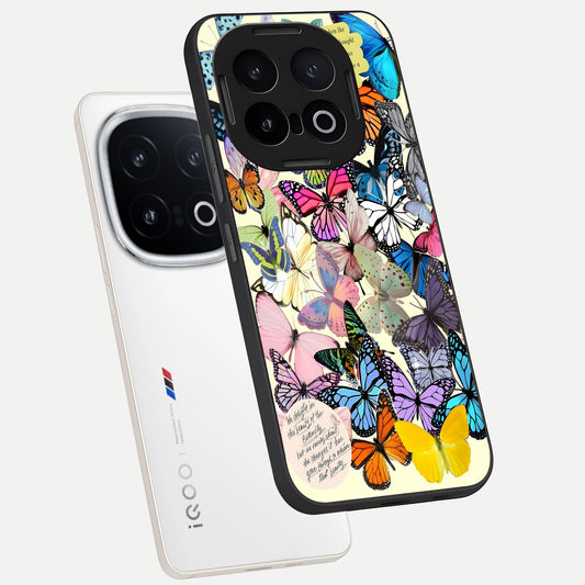  Butterflies Petal Dream phone case for iQOO 13 showing premium glass back cover with detailed artwork
