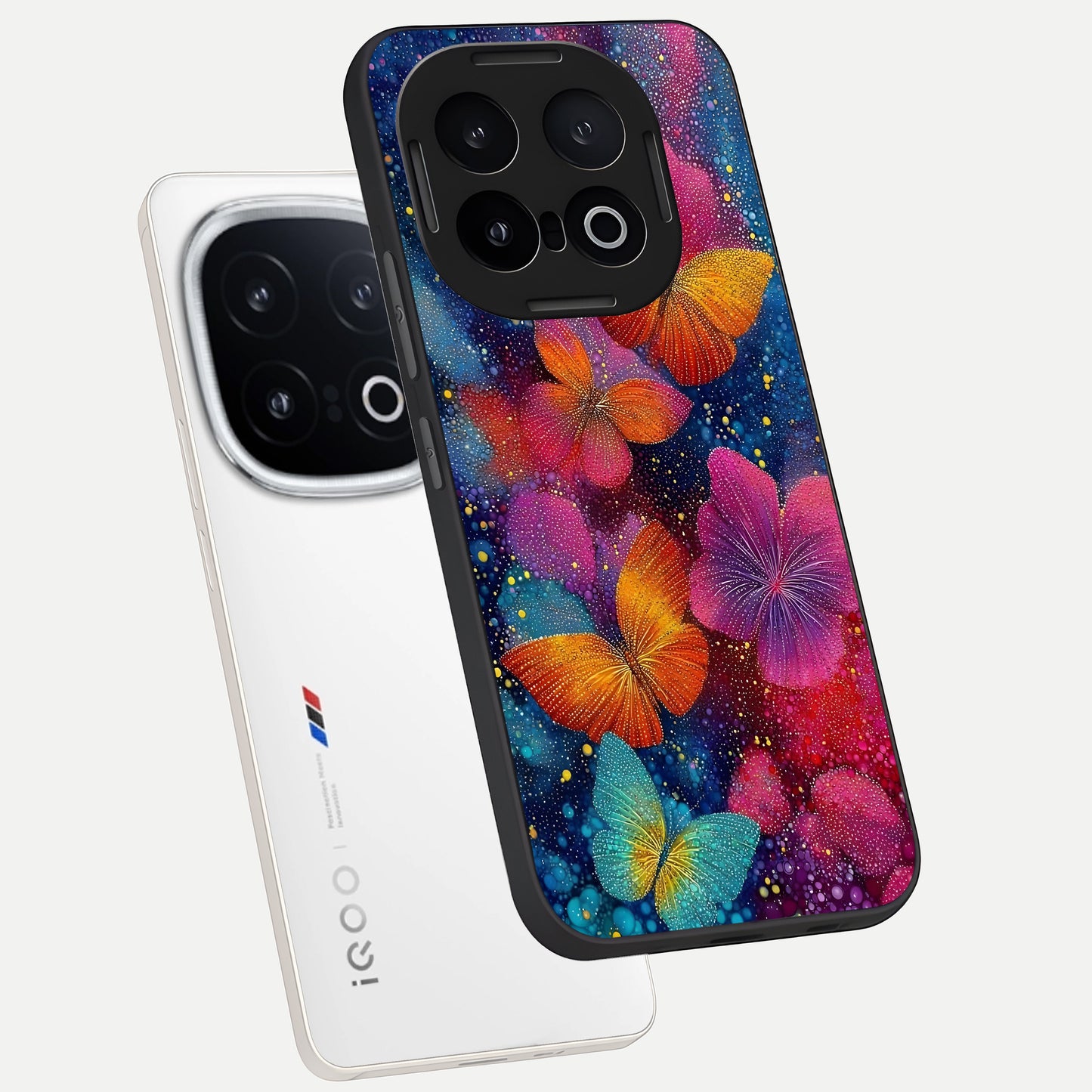  Butterfly Dream Mist phone case for iQOO 13 showing premium glass back cover with detailed artwork