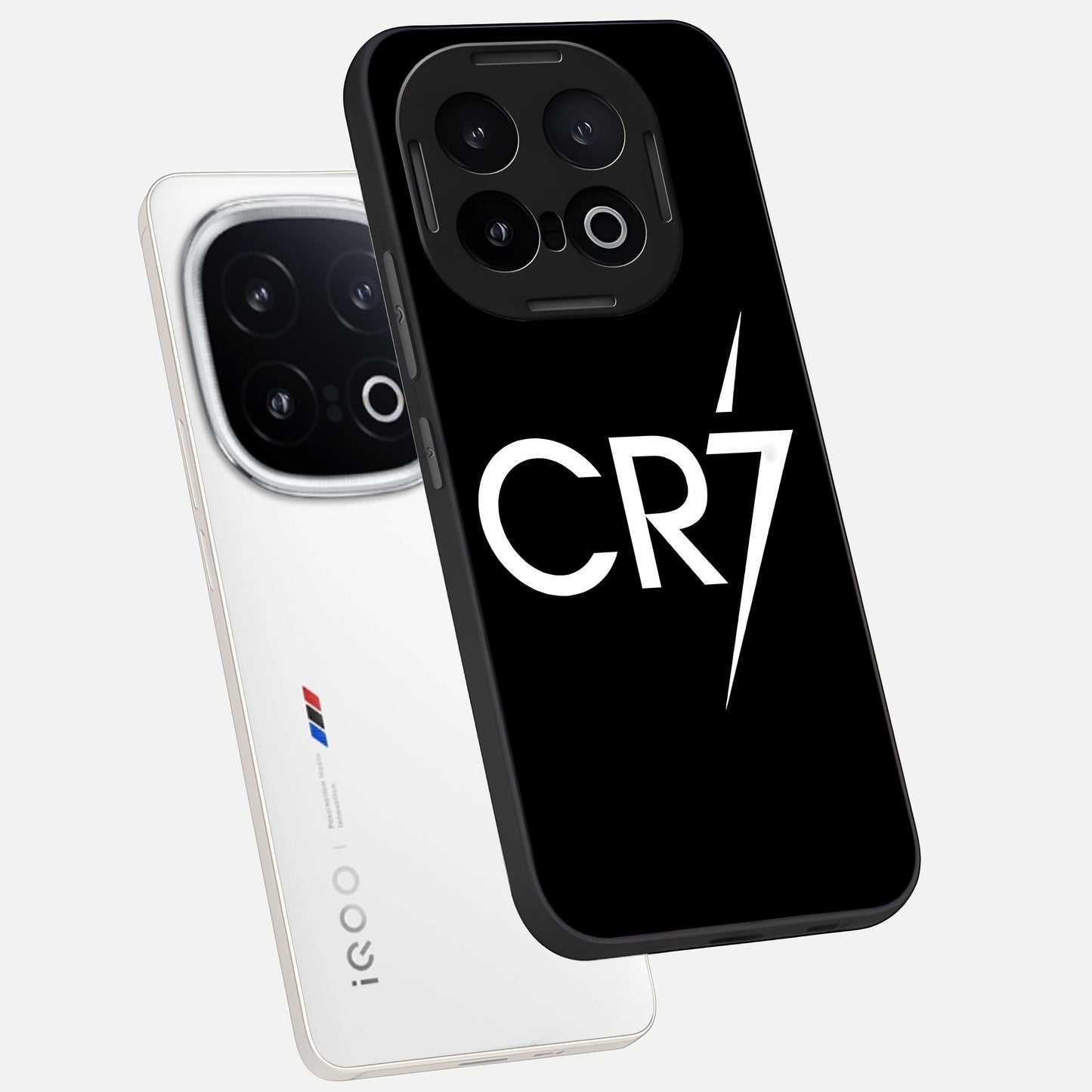  CR7 Elite Strike phone case for iQOO 13 showing premium glass back cover with detailed artwork