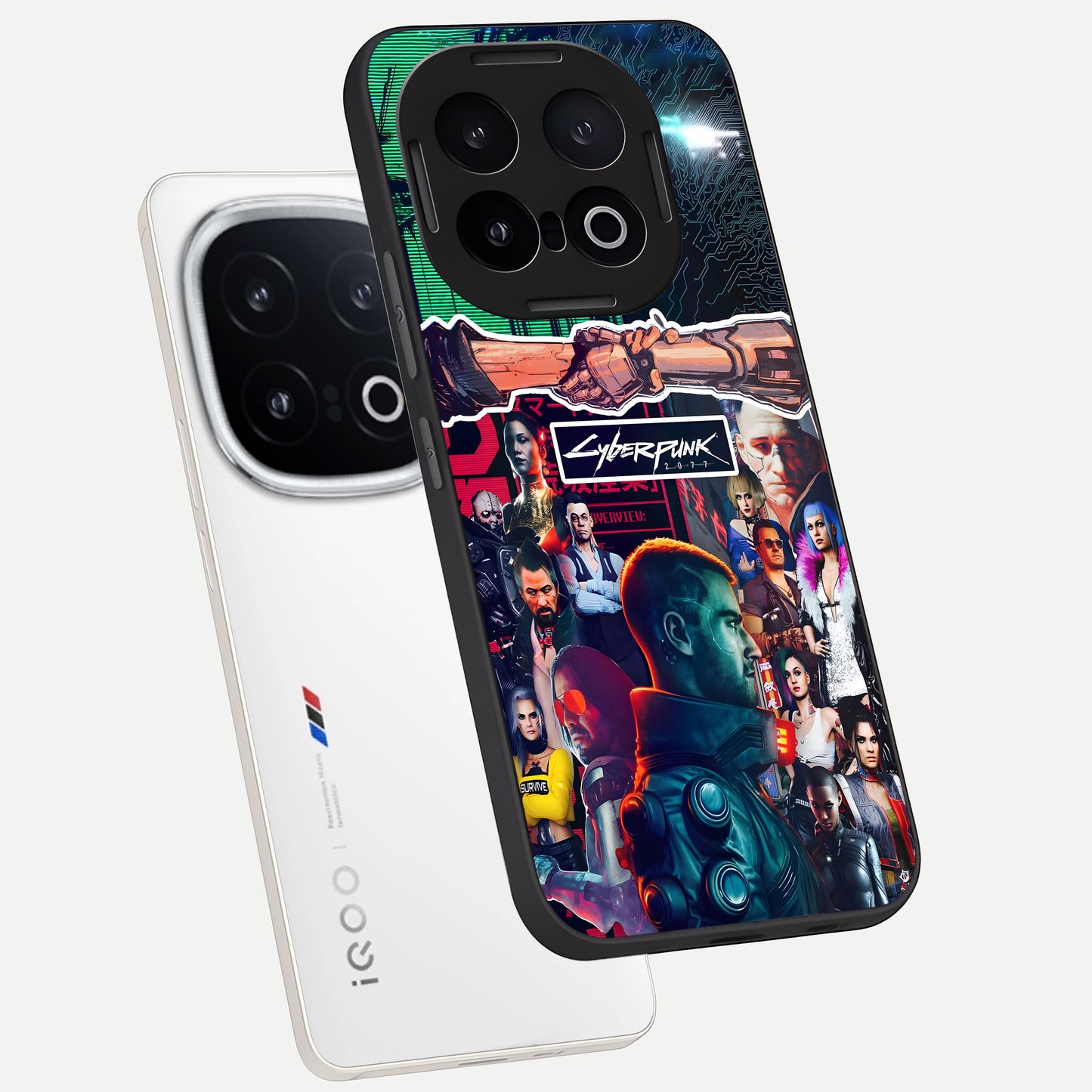  CYBERPUNK Legacy phone case for iQOO 13 showing premium glass back cover with detailed artwork