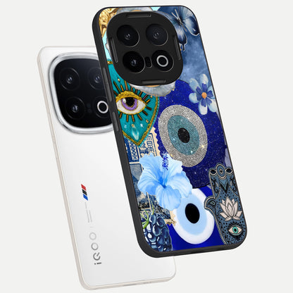  Celestial Blue Vision phone case for iQOO 13 showing premium glass back cover with detailed artwork