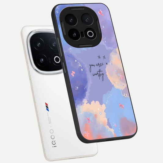  Celestial Cloud Magic phone case for iQOO 13 showing premium glass back cover with detailed artwork