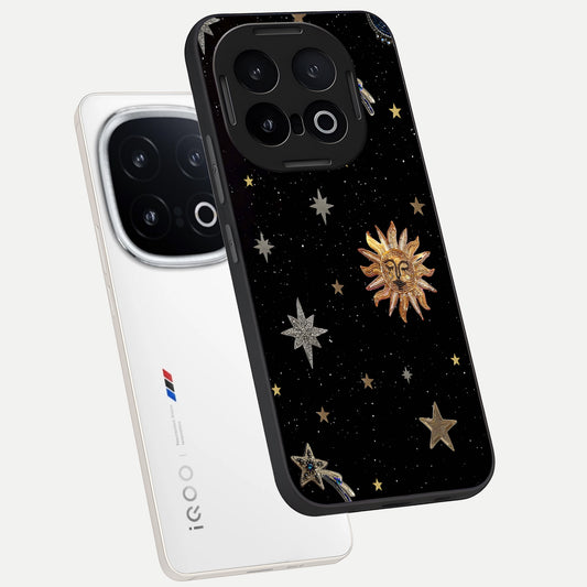  Celestial Moon With Stars phone case for iQOO 13 showing premium glass back cover with detailed artwork