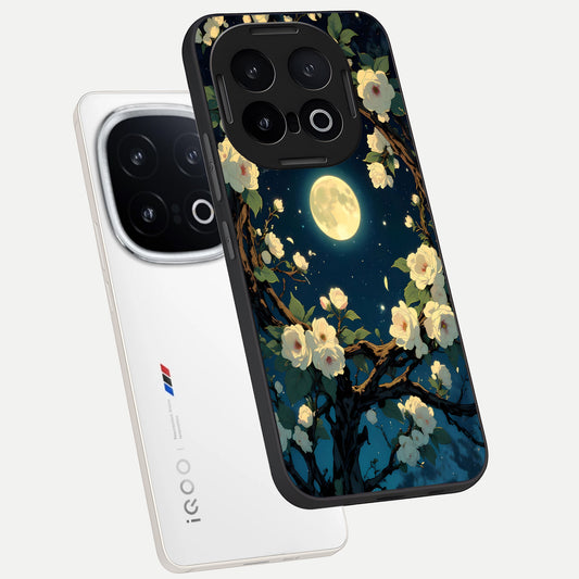  Celestial Moon And Flower phone case for iQOO 13 showing premium glass back cover with detailed artwork