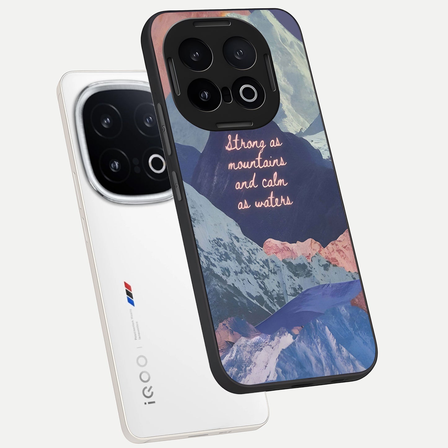  Celestial Mountain Calm phone case for iQOO 13 showing premium glass back cover with detailed artwork