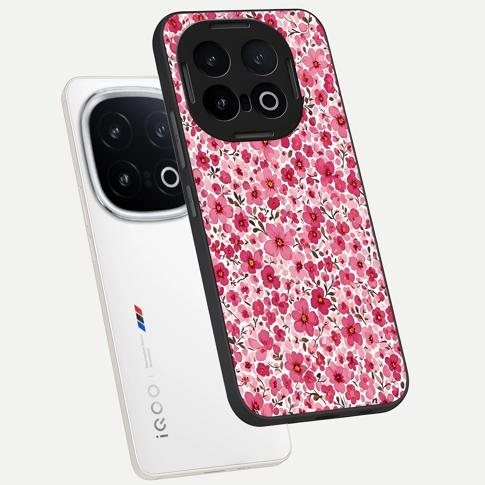  Cherry Blossom Charm phone case for iQOO 13 showing premium glass back cover with detailed artwork