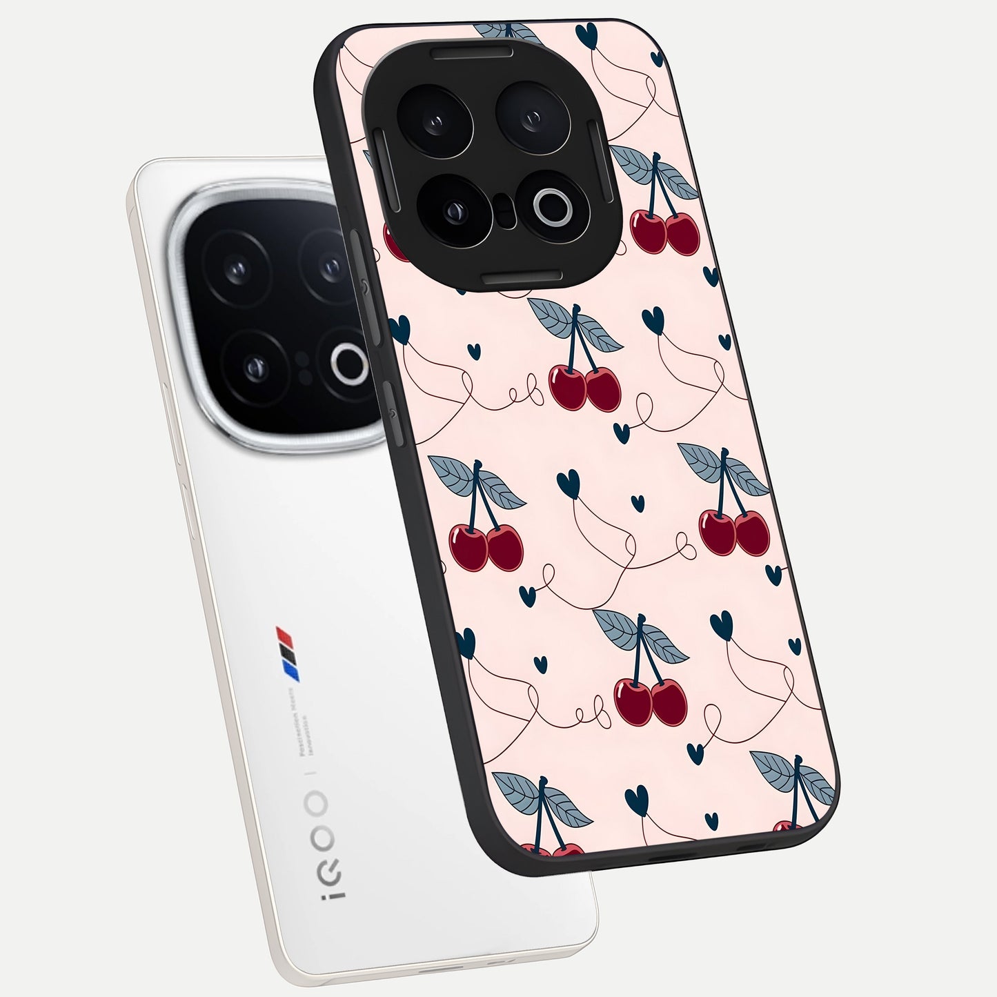  Cherry Heart Line phone case for iQOO 13 showing premium glass back cover with detailed artwork