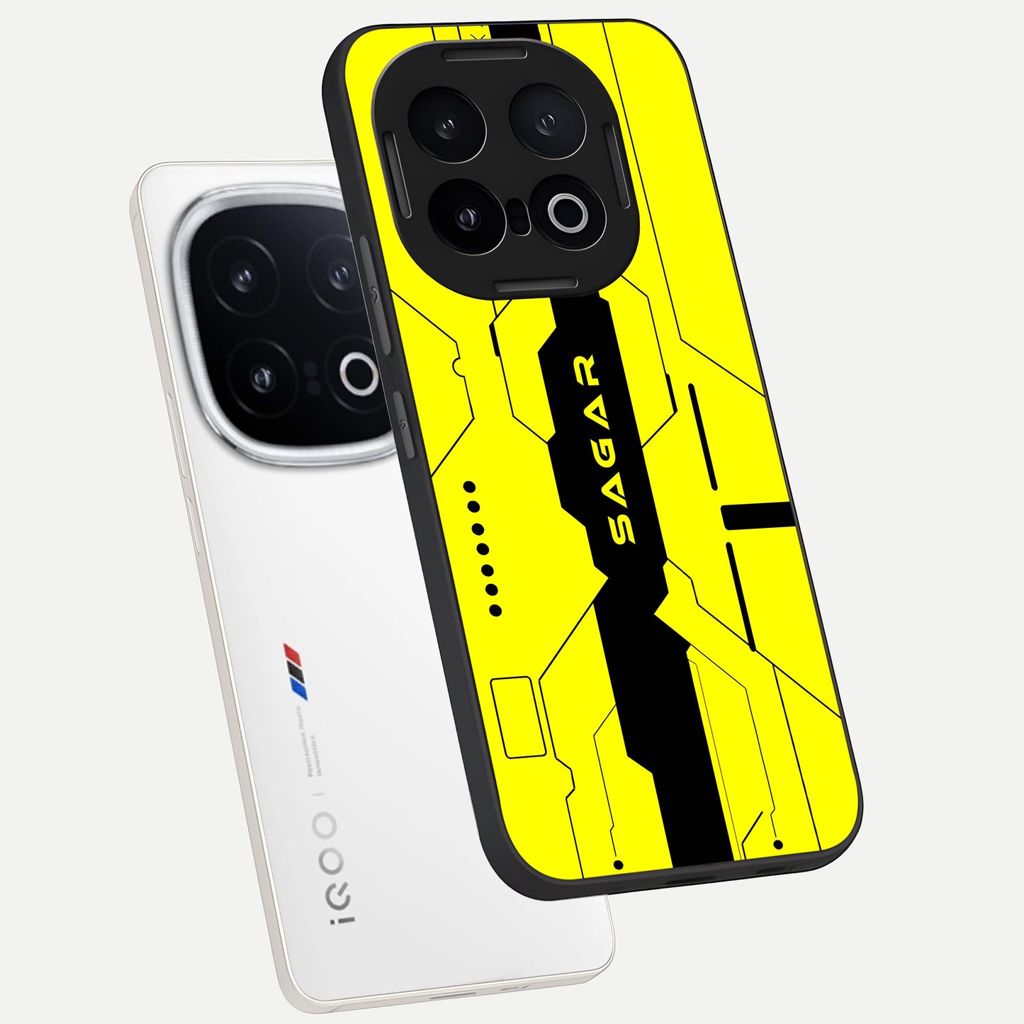  Circuit CYBERPUNK Custom Name phone case for iQOO 13 showing premium glass back cover with detailed artwork