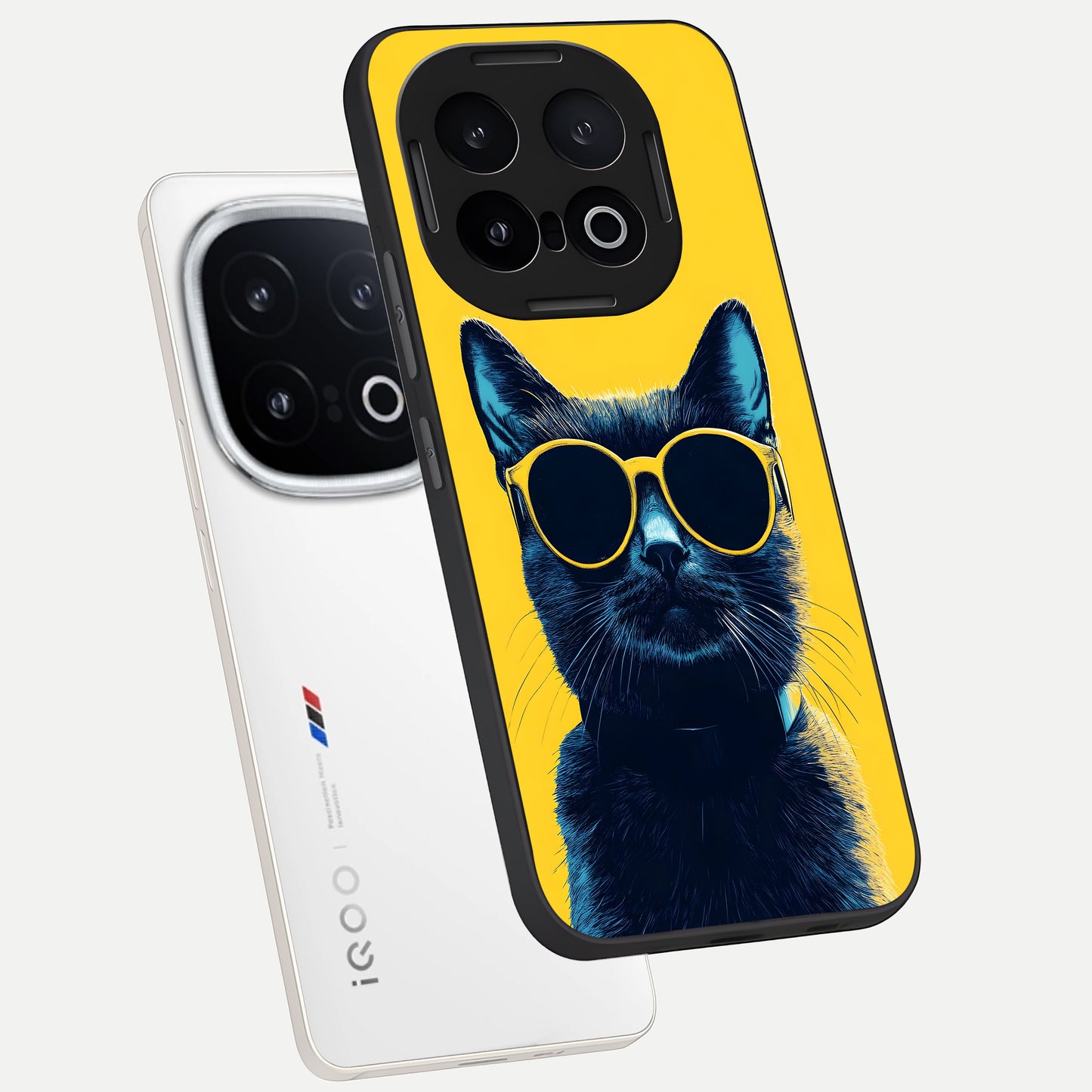 Cool Cat Vibes phone case for iQOO 13 showing premium glass back cover with detailed artwork