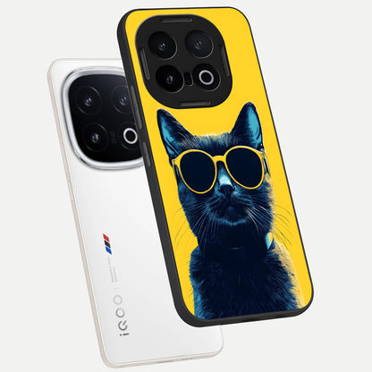  Cool Cat Vibes phone case for iQOO 13 showing premium glass back cover with detailed artwork