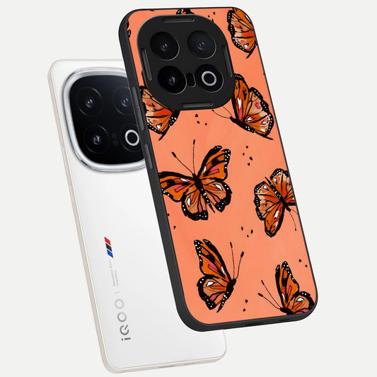  Coral Wing Butterfly phone case for iQOO 13 showing premium glass back cover with detailed artwork