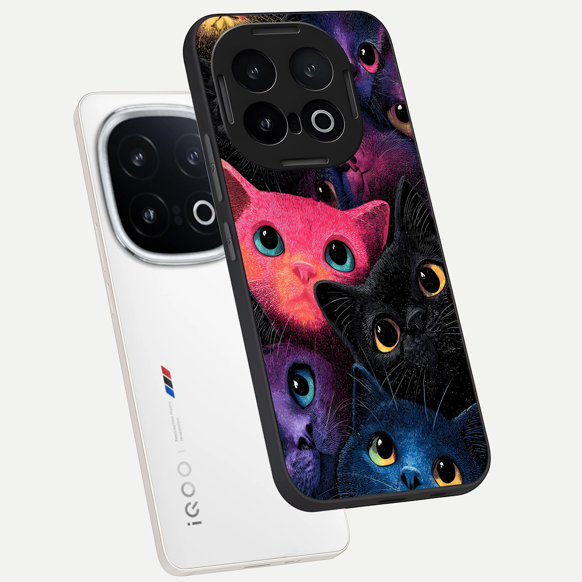  Cosmic Cats Dreams phone case for iQOO 13 showing premium glass back cover with detailed artwork