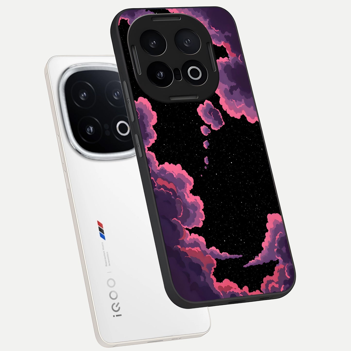  Cosmic Cloud Journey phone case for iQOO 13 showing premium glass back cover with detailed artwork