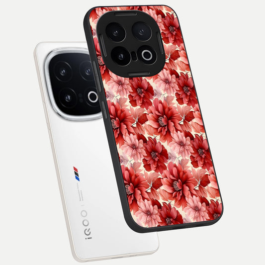  Crimson Love Petals phone case for iQOO 13 showing premium glass back cover with detailed artwork