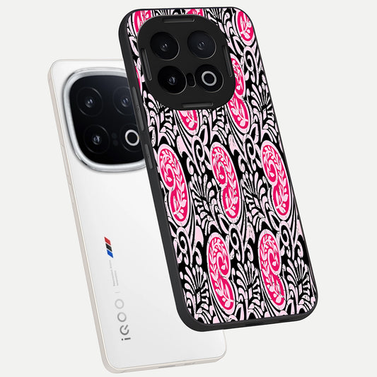  Crimson Paisley Charm phone case for iQOO 13 showing premium glass back cover with detailed artwork