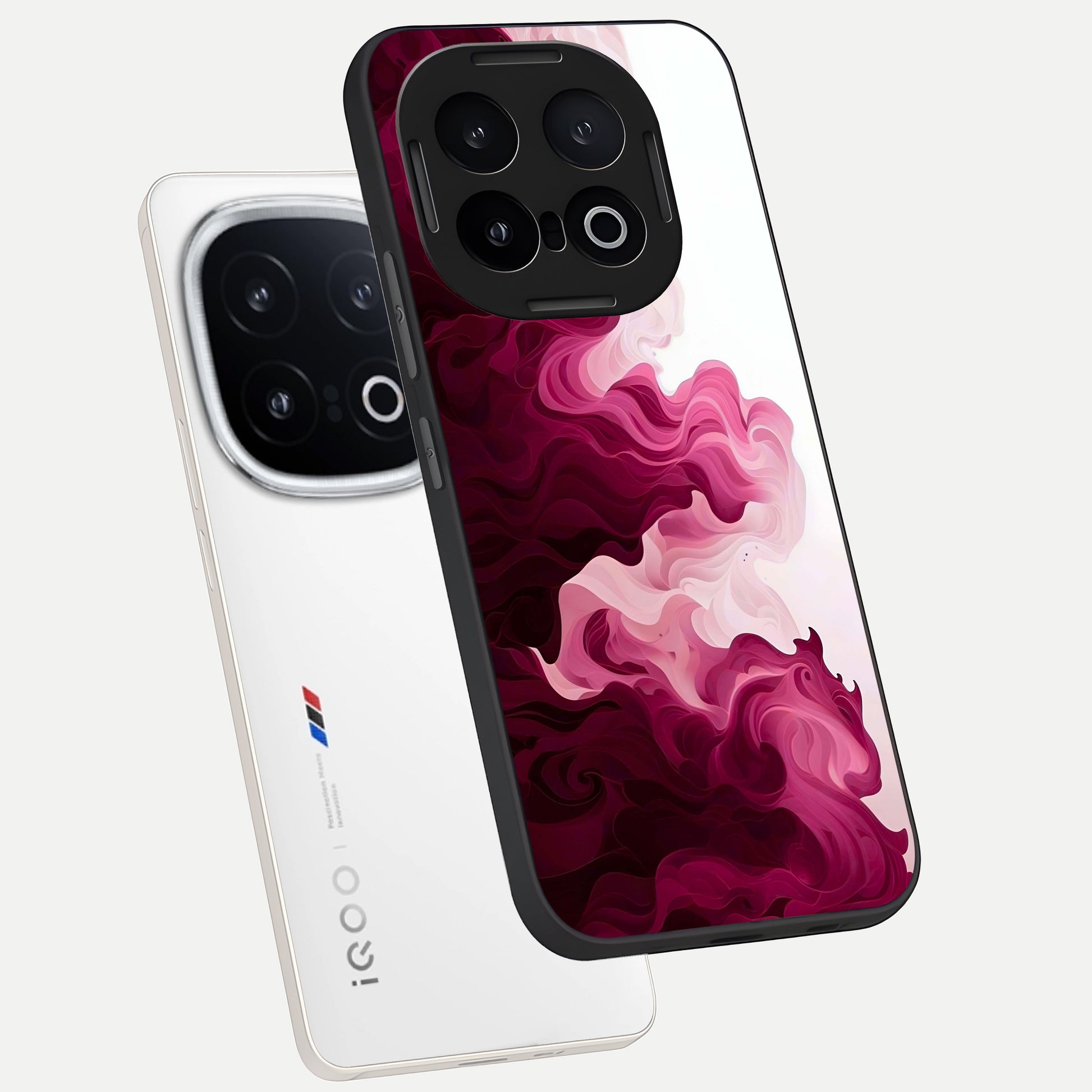  Crimson Wave Flow phone case for iQOO 13 showing premium glass back cover with detailed artwork