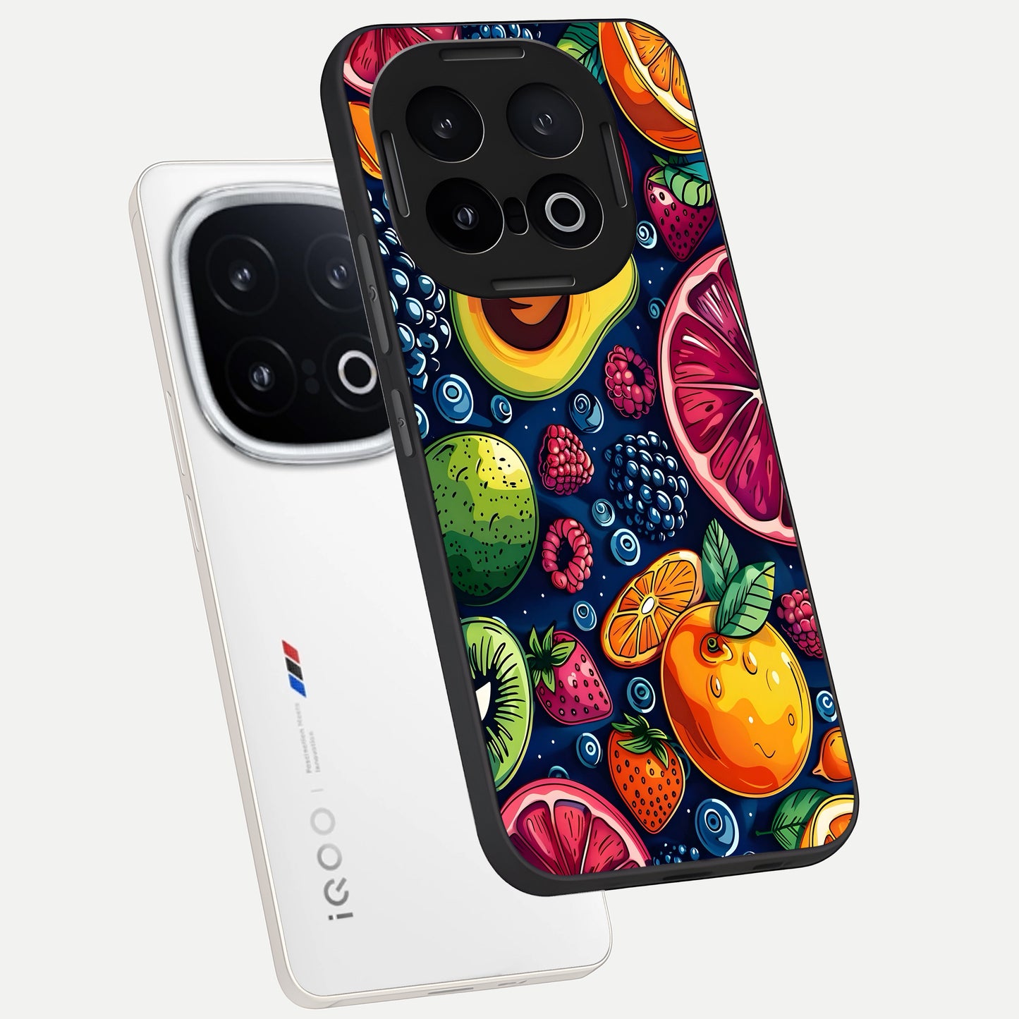  Cute Fruits Art phone case for iQOO 13 showing premium glass back cover with detailed artwork