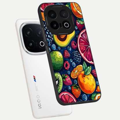  Cute Fruits Art phone case for iQOO 13 showing premium glass back cover with detailed artwork